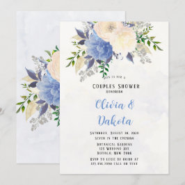 Invitación Ducha de Parejas Florales de Peonia Azul Rústico A