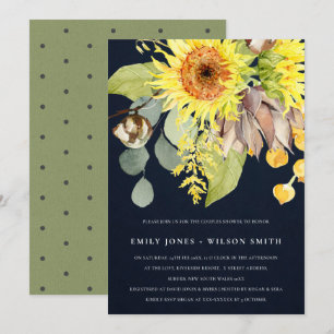 INVITACIÓN DUCHA DE PAREJAS FLORALES EUCALÍPTUS NAVY SUNFLOWE