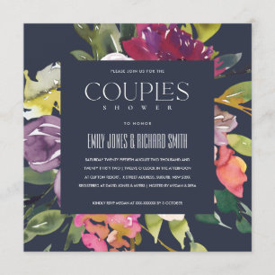 INVITACIÓN DUCHA DE PAREJAS FLORALES NAVY YELLOW RUBOR BURGUN