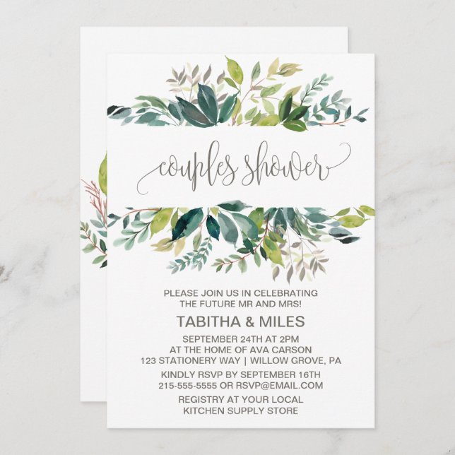 Invitación Ducha De Parejas Foliage (Anverso / Reverso)