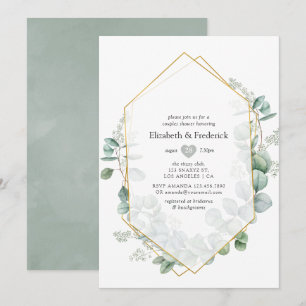 Invitación Ducha de parejas geométrica de eucalipto Sage Plat