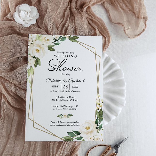 Invitación Ducha de parejas geométrica flora verde (Subido por el creador)
