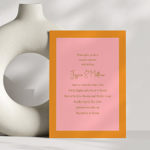 Invitación Ducha de parejas geométrica moderna rosa y naranja