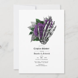 Invitación Ducha de parejas gótica de cráneo floral púrpura