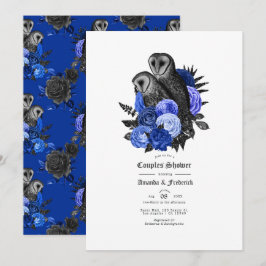 Invitación Ducha de parejas góticas de búhos azul real glamou