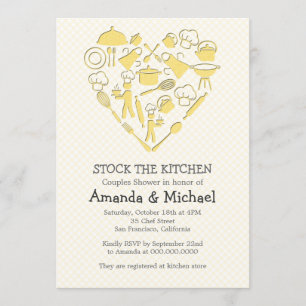 Invitación Ducha De Parejas Gris Y Amarillas   Ganar la cocin