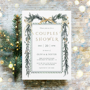 Invitación Ducha de parejas Guirnalda de Navidad Oro y Verde
