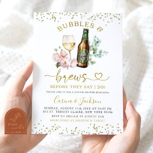 Invitación Ducha de parejas Minimalista de Burbujas y Cerveza