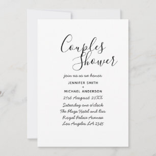 Invitación Ducha de parejas minimalista escrita a mano blanca