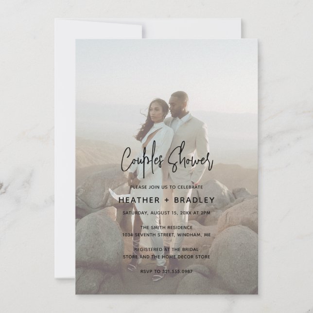 Invitación Ducha de Parejas Modernas de Foto minimalista (Anverso)