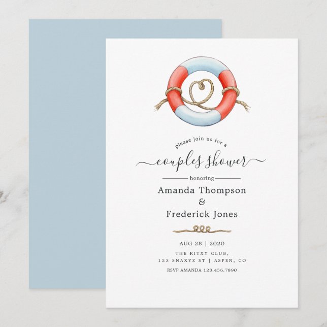Invitación Ducha de Parejas Náuticas Ballenas (Anverso / Reverso)