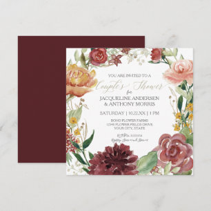 Invitación Ducha de parejas Otoño Floral Borgoña Rosas Rosada