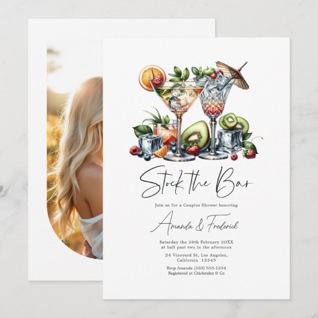 Invitación Ducha de parejas para abastecer el bar Foto (Anverso / Reverso)