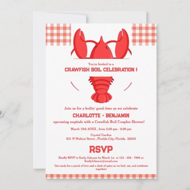 Invitación Ducha de parejas para hervir cangrejos de río rúst (Anverso)