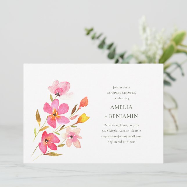 Invitación Ducha de parejas personalizada con flores silvestr (Anverso de pie)