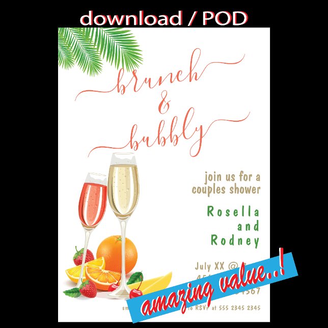 Invitación Ducha de Parejas Presupuestarias De Brunch Bubbly (Subido por el creador)