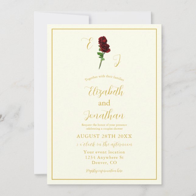 Invitación Ducha de parejas Rosa Marfil Dorado (Anverso)