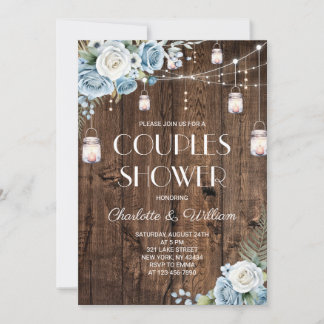 Invitación Ducha de parejas rústica con flores azules