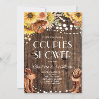 Invitación Ducha de parejas rústica occidental de girasol