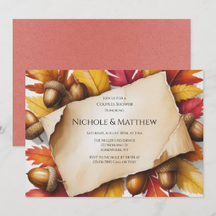 Invitación Ducha de parejas rústicas de hojas de otoño y bell