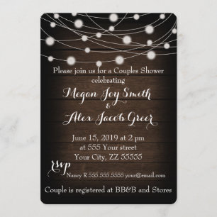 Invitación Ducha de Parejas Rústicas de Madera y Tejado