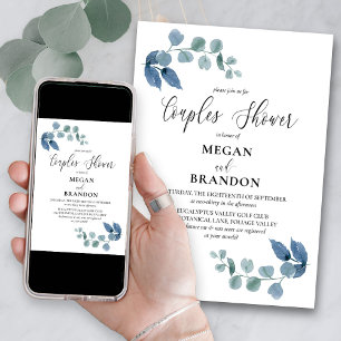Invitación Ducha de parejas simple y elegante con eucalipto p
