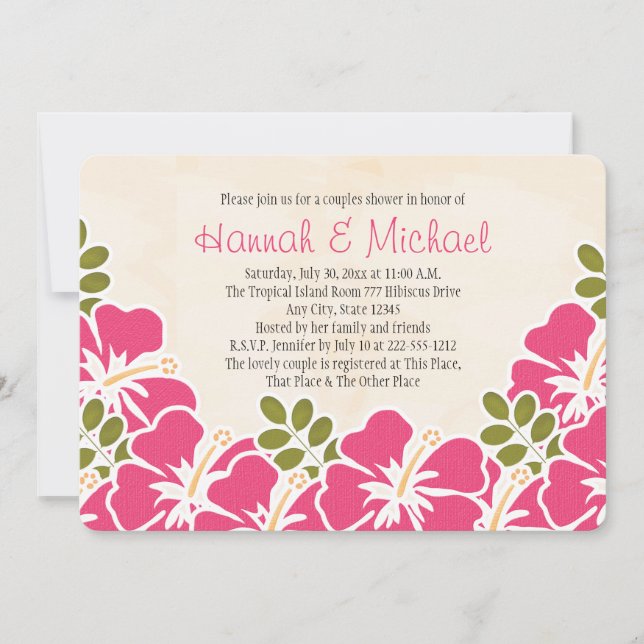 Invitación Ducha de parejas temáticas tropicales de Fuchsia H (Anverso)