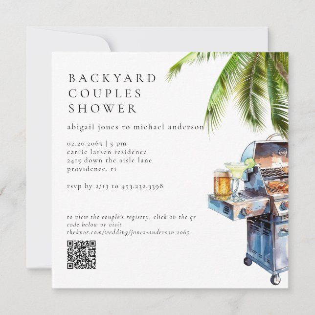 Invitación Ducha de parejas Tropical Backyard BBQ  (Anverso)