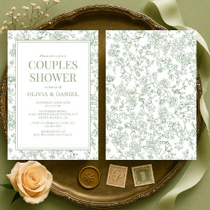 Invitación Ducha de Parejas Verde Menta Floral Francés Vintag
