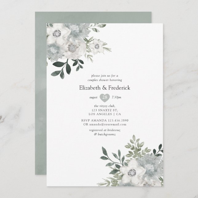 Invitación Ducha de parejas Watercolor Silver Sage (Anverso / Reverso)