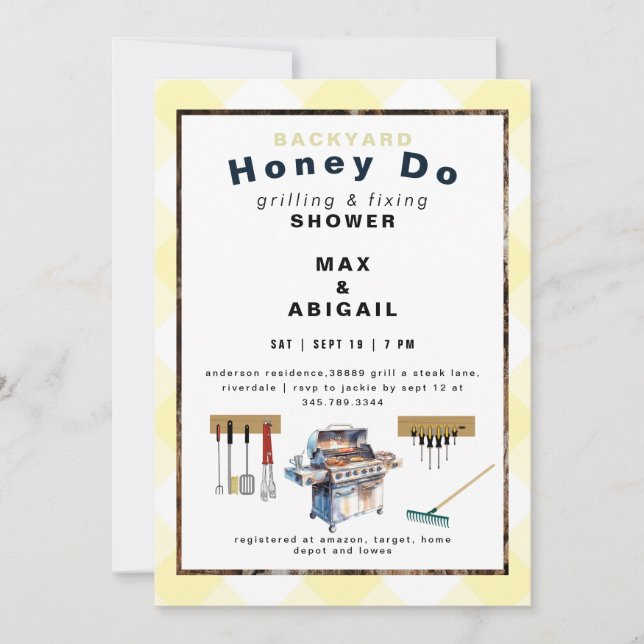 Invitación Ducha de Parrillada y Fijación de Parejas Amarilla (Anverso)