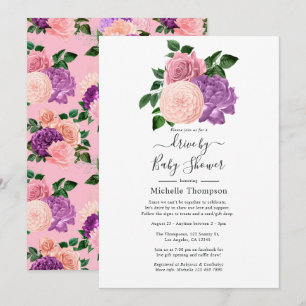 Invitación Ducha de Paso de Rosa Melocotón y Lavanda Púrpura
