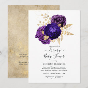 Invitación Ducha de Paso Floral Violeta, Morado y Dorado