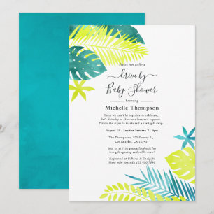 Invitación Ducha de paso tropical de azul verdoso y limón