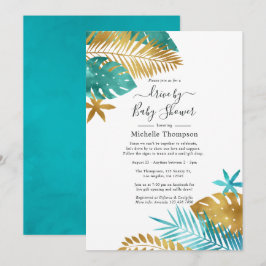 Invitación Ducha de Paso Tropical Verde y Dorado