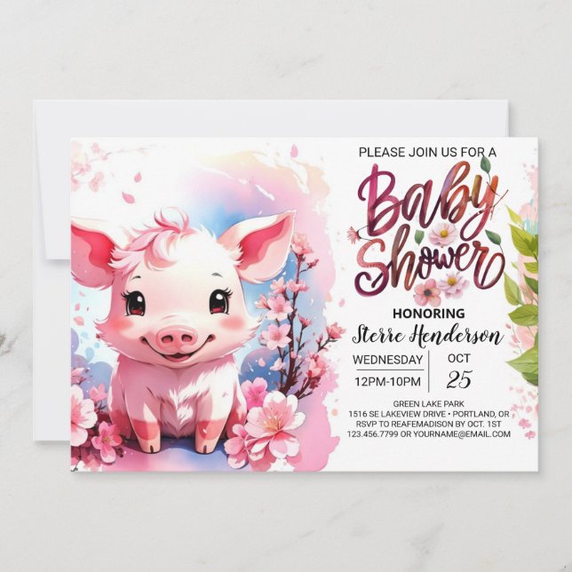 Invitación Ducha de patio de cultivo de acuarela de Piglet (Anverso)