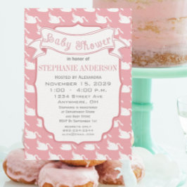 Invitación Ducha de patrón de estribo retro de la niña de beb