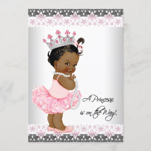 Invitación Ducha de perlas grises rosadas para niña étnica