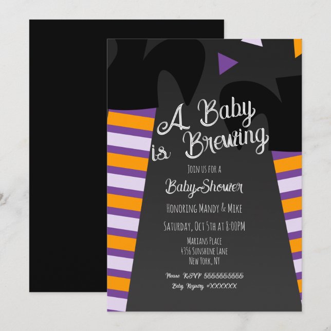 Invitación Ducha de pies de bruja para baby shower de Hallowe (Anverso / Reverso)