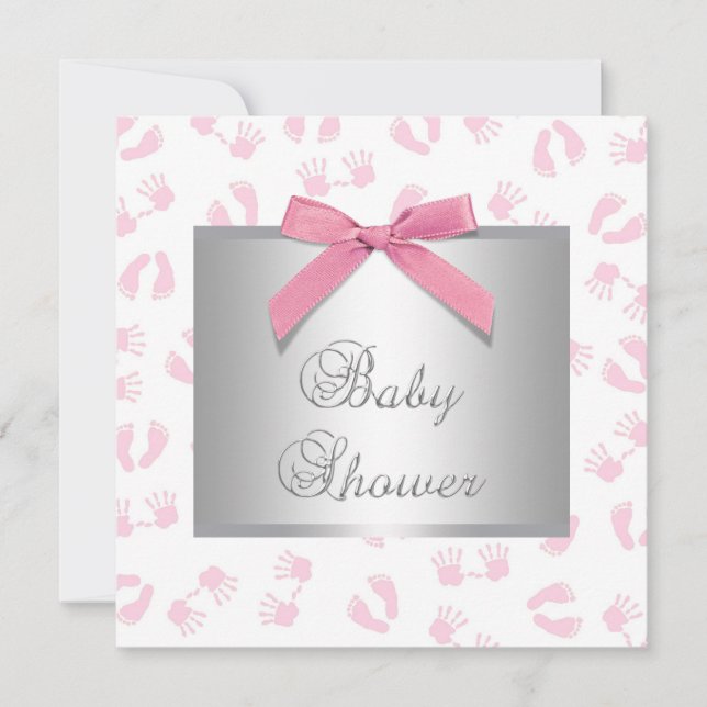 Invitación Ducha de pies y manos de bebé rosa (Anverso)