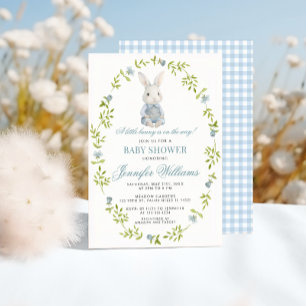 Invitación Ducha de primavera de conejito azul para bebé niño