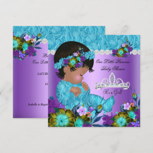 Invitación Ducha de princesa bebé niña azul teal púrpura Nuev