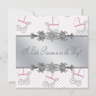 Invitación Ducha de Princesa Bebé Niña Cochecito Rosa
