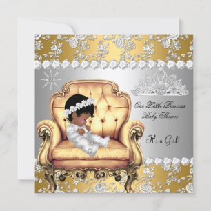 Invitación Ducha de princesa bebé niña silla floral oro plata