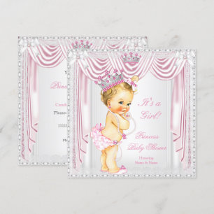Invitación Ducha de princesa bebé rosa satén encaje piel clar