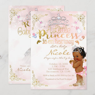 Invitación Ducha de princesita étnica oscura de bebé rosa