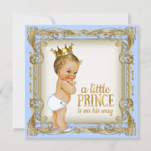Invitación Ducha de Príncipe Bebé Azul Oro Príncipe Bebé
