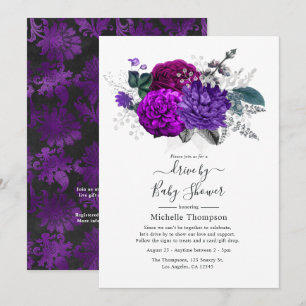 Invitación Ducha de Regalo Floral Púrpura Real y Plateado