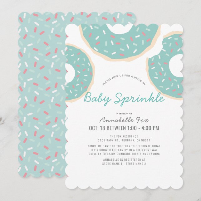 Invitación Ducha de rociador con donut azul turquesa (Anverso / Reverso)