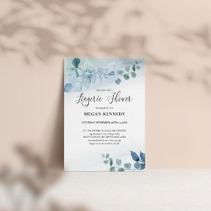 Invitación Ducha de Ropa Interior Botánica Azul de Eucalipto